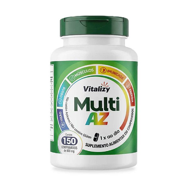 Multivitamínico Multi AZ Vitalizy 13 Vitaminas + 8 Minerais com 150 Comprimidos de 800mg
