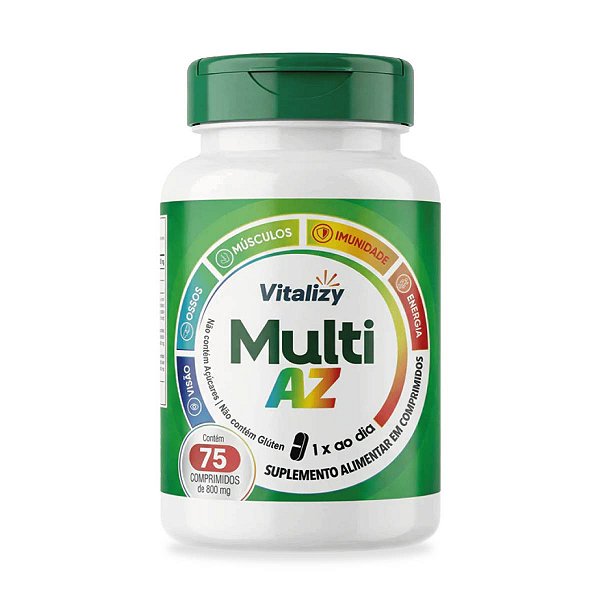 Multivitamínico Multi AZ Vitalizy 13 Vitaminas + 8 Minerais com 75 Comprimidos de 800mg