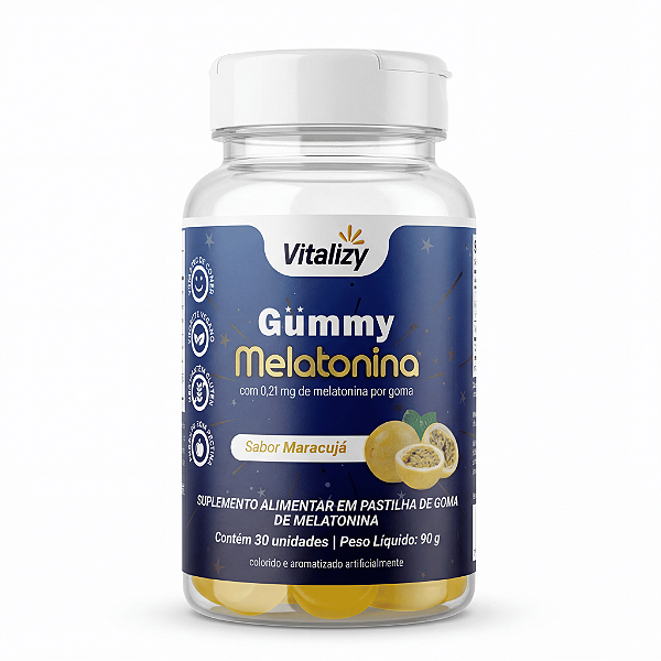 Gummy Melatonina Vitalizy Suplemento Alimentar Sabor Maracujá 30 Gomas Vegano