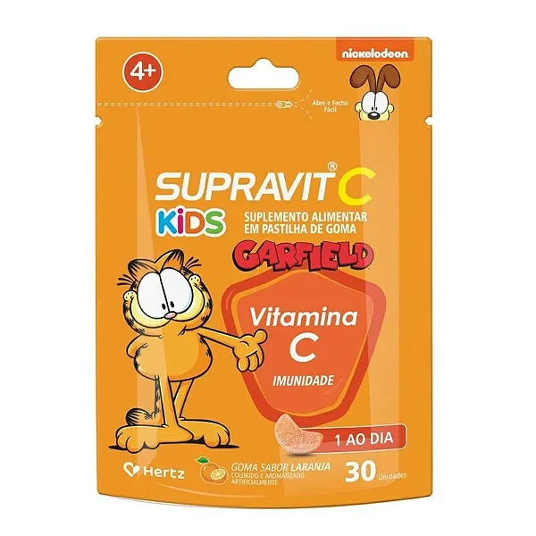 Suplemento Alimentar Supravit C Kids Sabor Laranja Garfield Sachê Com 30 Pastilhas de Gomas