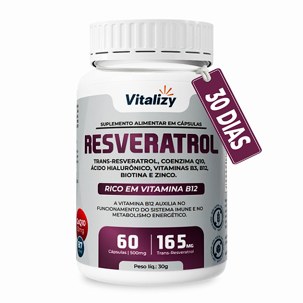 Resveratrol + COQ10 + Ácido Hialurônico com 60 cápsulas Vitalizy