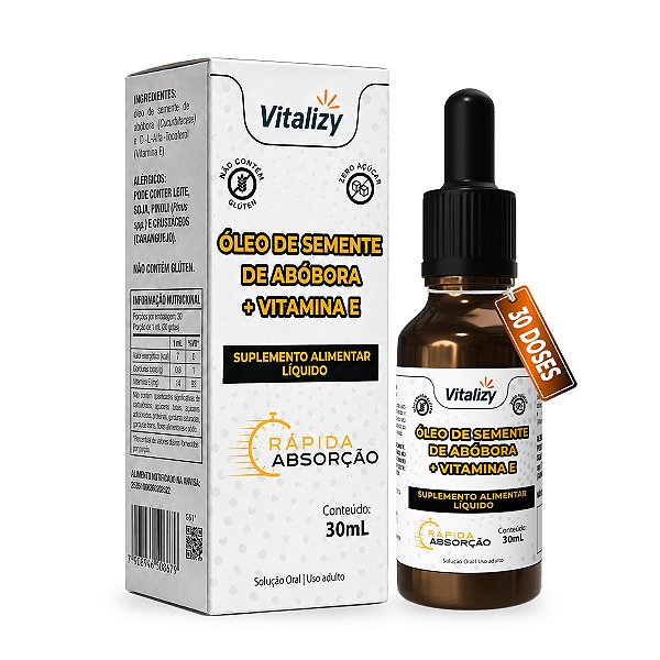 Óleo de Semente de Abóbora + Vitamina E com 30 ml Vitalizy