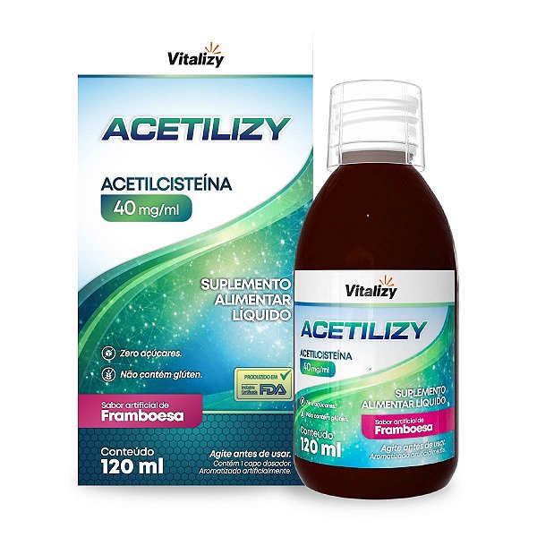 NAC Acetilizy Acetilcisteína40mg/ml Sabor Framboesa 120ml Vitalizy