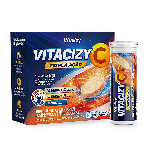 Vitamina C D Zinco Tripla Ação 30 Comprimidos Efervescentes Vitalizy