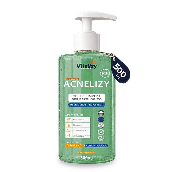 Gel de Limpeza Facial Dermatológico Acnelizy 500ml Vitalizy