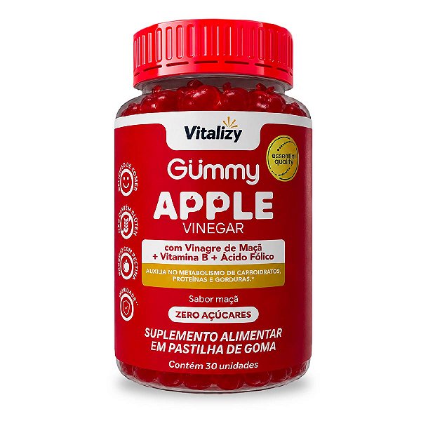 Gummy Apple Vinegar Sabor Maçã 30 Gomas Vitalizy