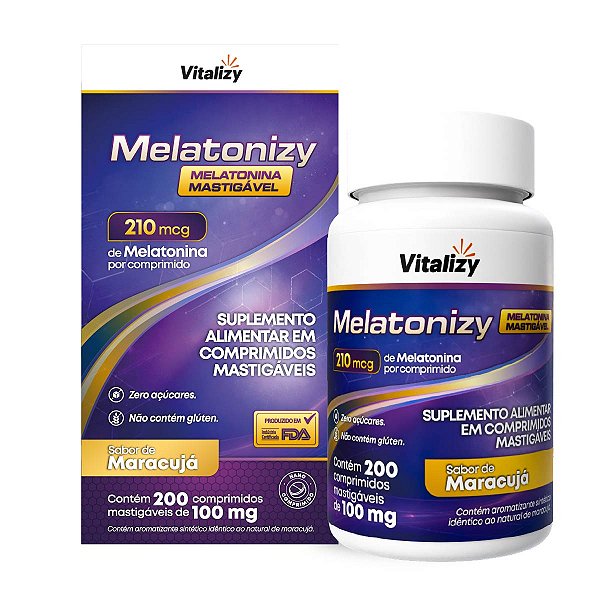 Melatonina Melatonizy 210mcg Sabor De Maracujá 200 Comprimidos Mastigáveis Vitalizy
