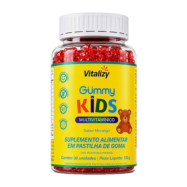 Gummy Kids Multivivuitamínico Sabor Morango Vitalizy 30 Gomas