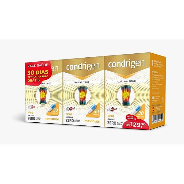 Suplemeto Alimentar Condrigen Colágeno Tipo 2 Maxinutri 3 Unidades De 30 Cápsulas Cada