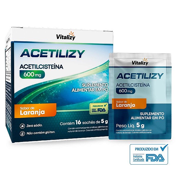 Nac Acetelizy Aceticisteína 600mg Sabor De Laranja 16 Sachês