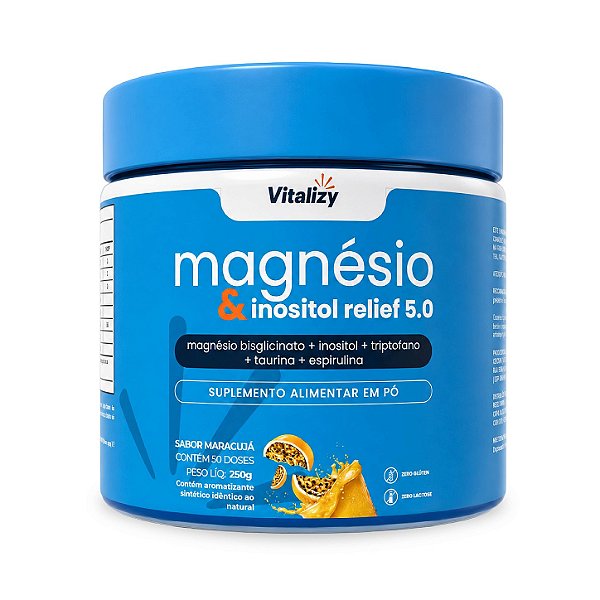 Magnésio E Inositol Relief 5.0 Sabor Maracujá 250g Vitalizy