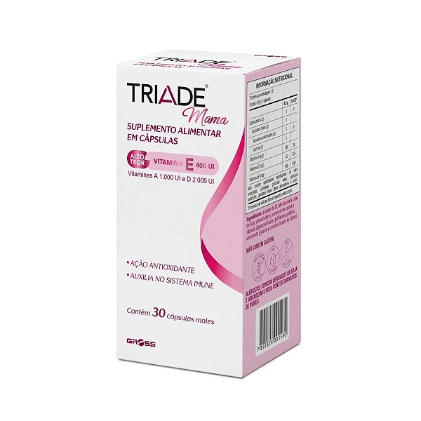 Suplemento Alimentar Triade Mama Vitamina E 400UI Gross 30 Cápsulas Moles
