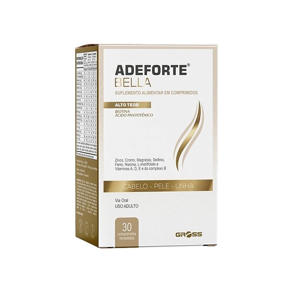 Suplemento Alimentar Adeforte Bella Cabelo-Pele-Unha Gross 30 Comprimidos Revestidos.