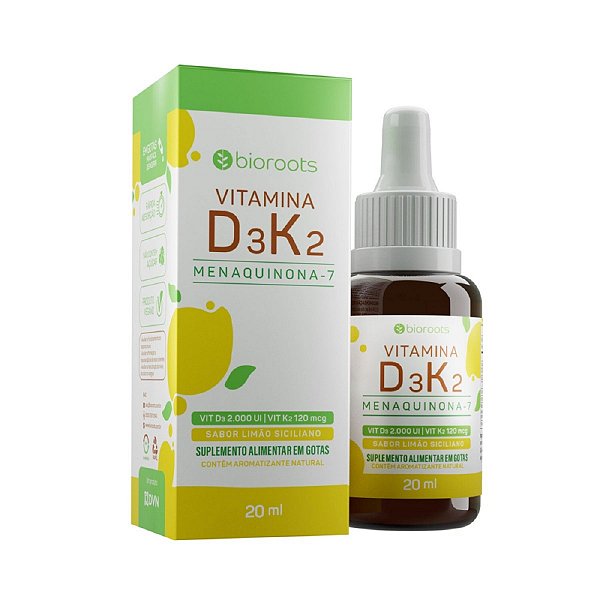 Suplemento Alimentar Vitamina D3+K2 Menaquinona-7 Sabor Limão Siciliano Líquido Em Gotas 20ml
