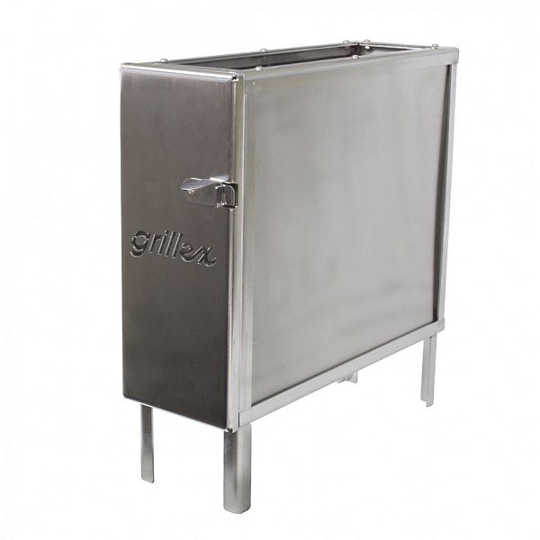 Firebox Alto em Aço Inox p/ acender carvão e lenha c/ Porta