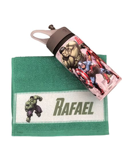 Kit Squeeze e Toalha de Mão (sua arte estampada)