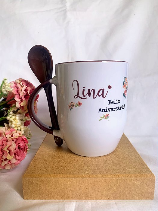 Caneca Cerâmica Com Colher 325ml - personalizada