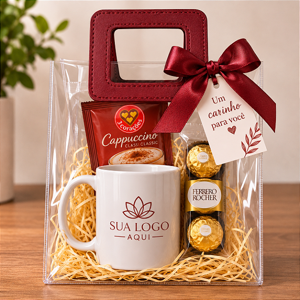 Kit Presente Corporativo Doce Pausa – Caneca Personalizada, Chocolates e Cappuccino