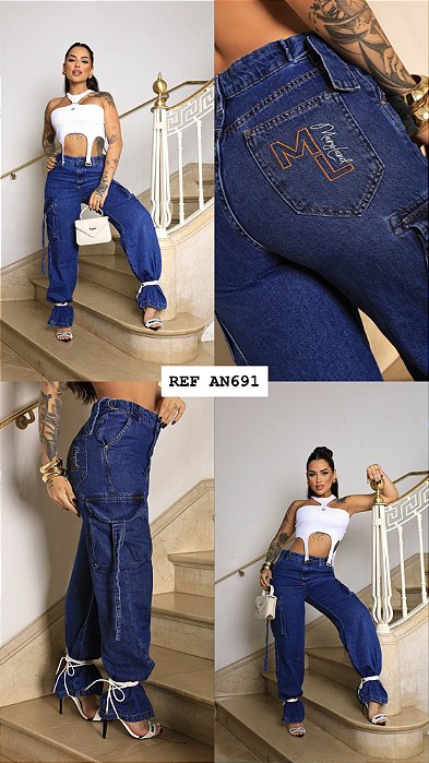 CALÇA JEANS CARGO WID LEGG