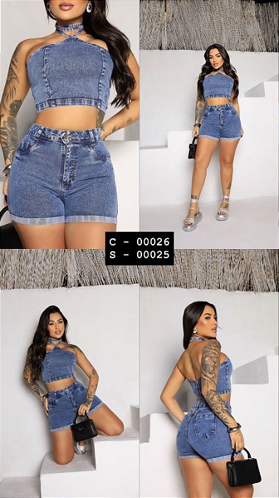 CROPED JEANS COM BRILHO