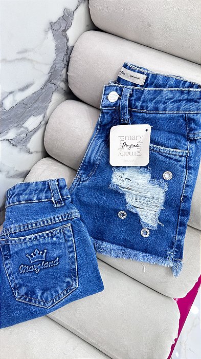 SHORT JEANS 100% ALGODÃO ILHÓS