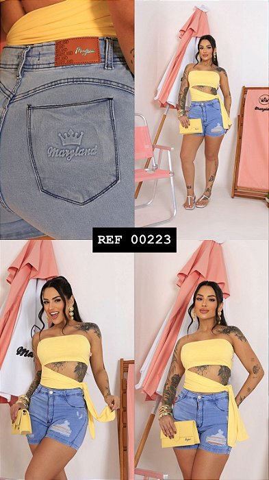 Short jeans com lycra