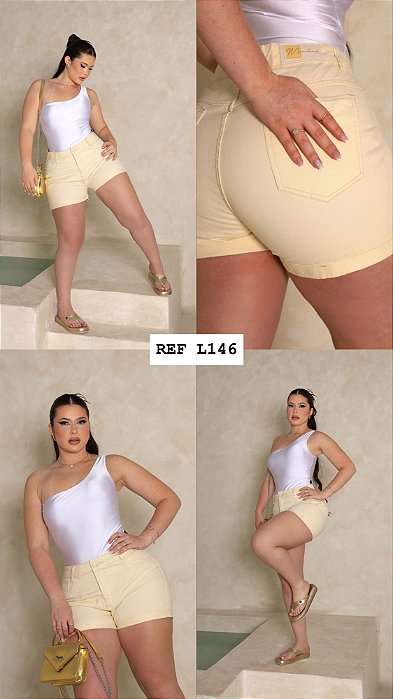 SHORT JEANS PLUS SIZE AMARELO MANTEIGA