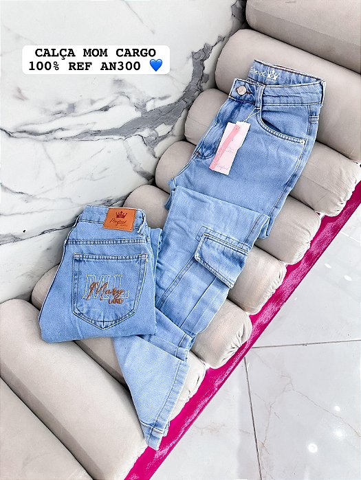 CALÇA JEANS MOM CARGO