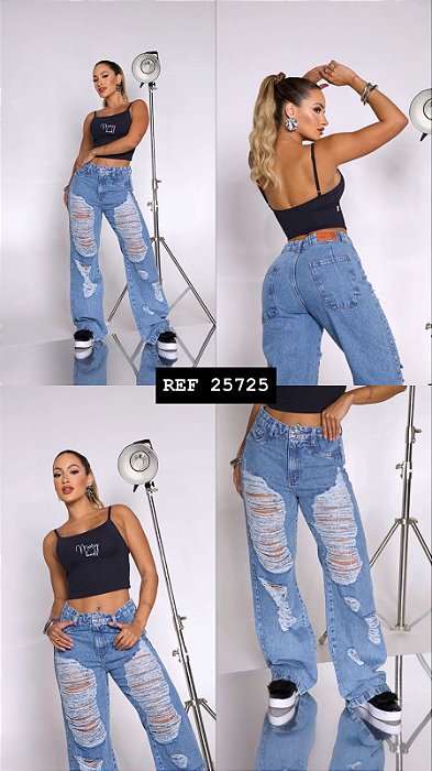 CALÇA JEANS WID LEGG DESTROYD GRADE QUEBRADA