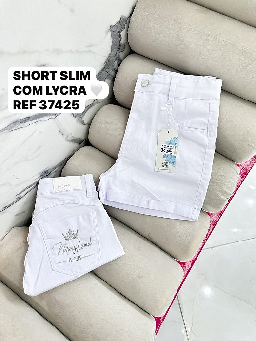 SHORT JEANS COM LYCRA BRANCO GRADE QUEBRADA