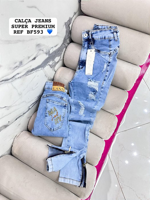 CALÇA JEANS PREMIUM ZÍPER NA BARRA GRADE QUEBRADA