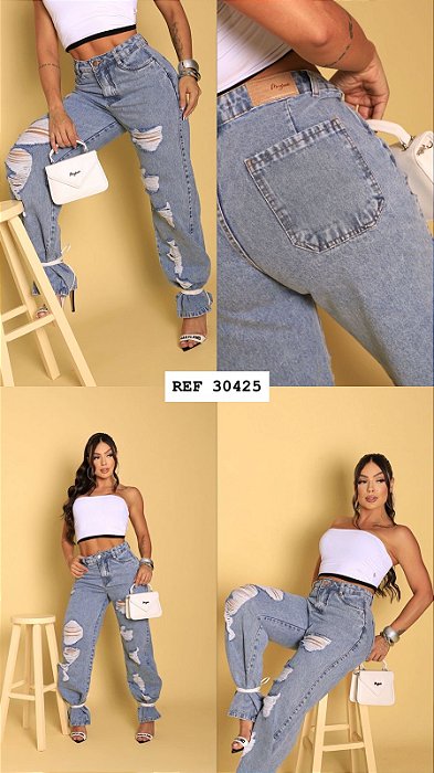 CALÇA JEANS WID LEGG GRADE QUEBRADA