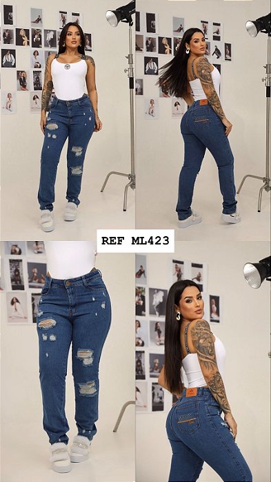 CALÇA JEANS MOM GRADE QUEBRADA