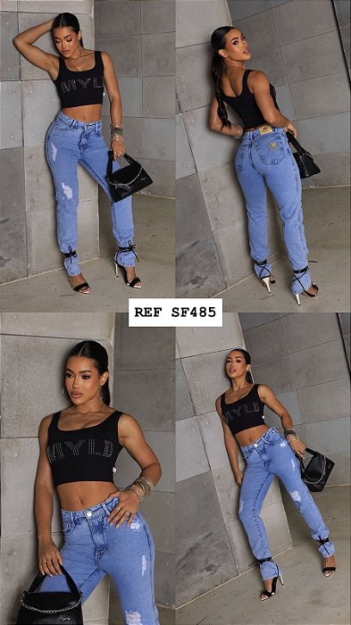 CALÇA MOM DESTROYD GRADE QUEBRADA