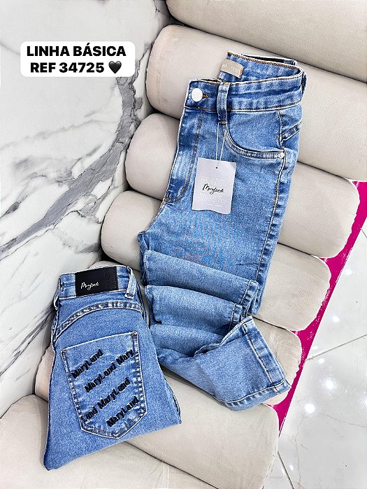 CALÇA JEANS LINHA BÁSICA GRADE QUEBRADA