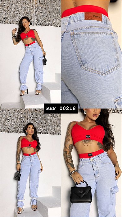 CALÇA JEANS WID LEGG CARGO GRADE QUEBRADA