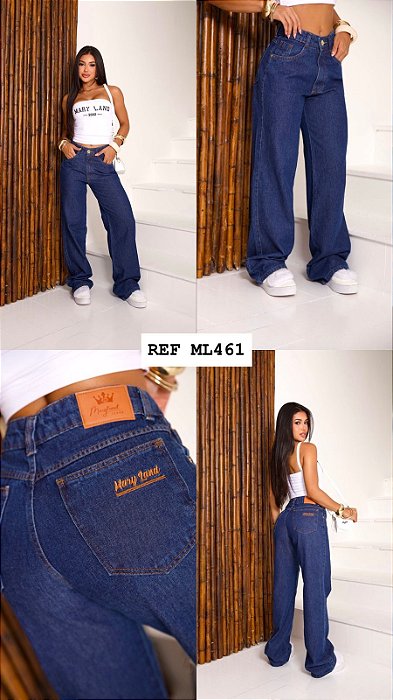 CALÇA JEANS WID LEGG LISA COM BORDADO GRADE QUEBRA