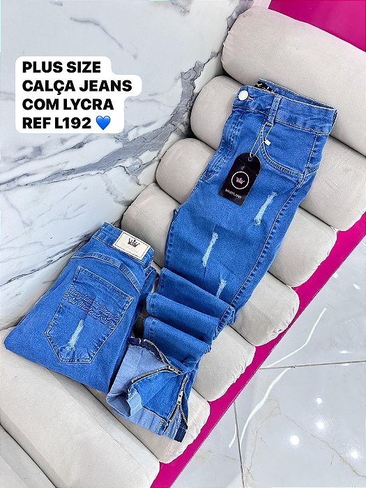 CALÇA JEANS PLUS SIZE COM ZÍPER NA BARRA