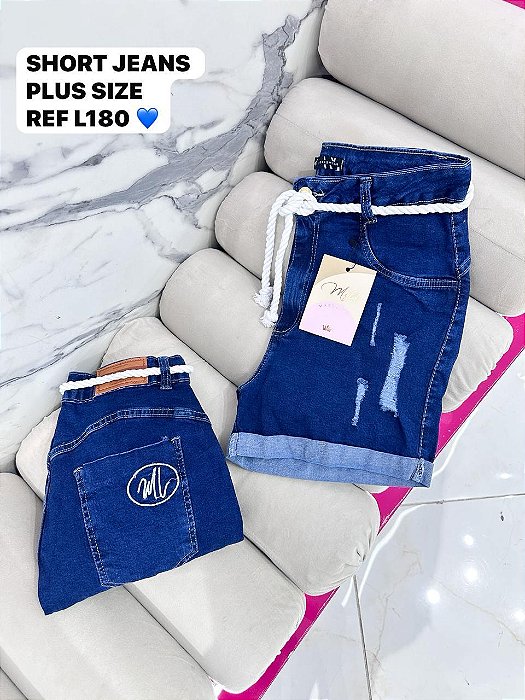 SHORT JEANS PLUS SIZE COM LYCRA E CORDÃO