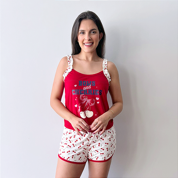 Pijama Feminino Curto Alça Fru-Fru