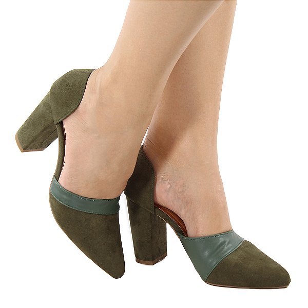 Scarpin Gioh Shoes Salto Alto Bloco Chic Verde