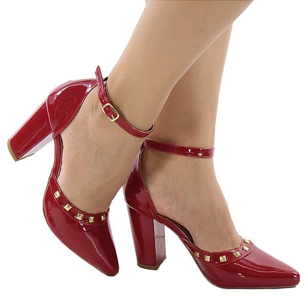 Scarpin Gioh Shoes Salto Alto Bloco Spike Vermelho