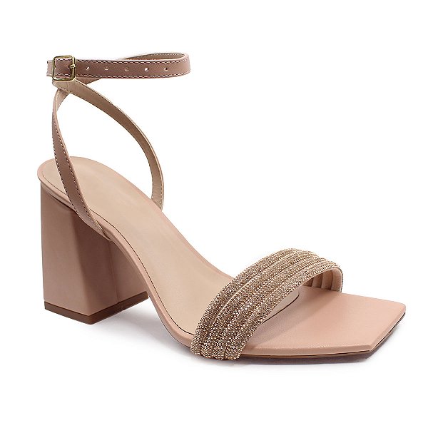 SANDALIA GIOH SHOES BLOCO ALTO NUDE COM DOURADO