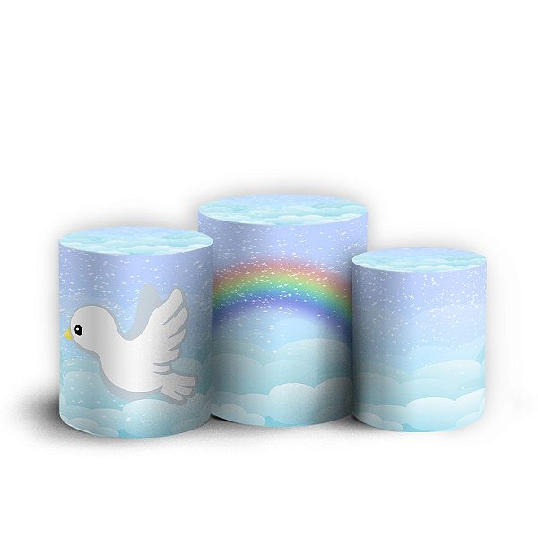 Trio Cilindro - Jesus Cute Pomba Arco Iris - Sublimado 3D + Elástico