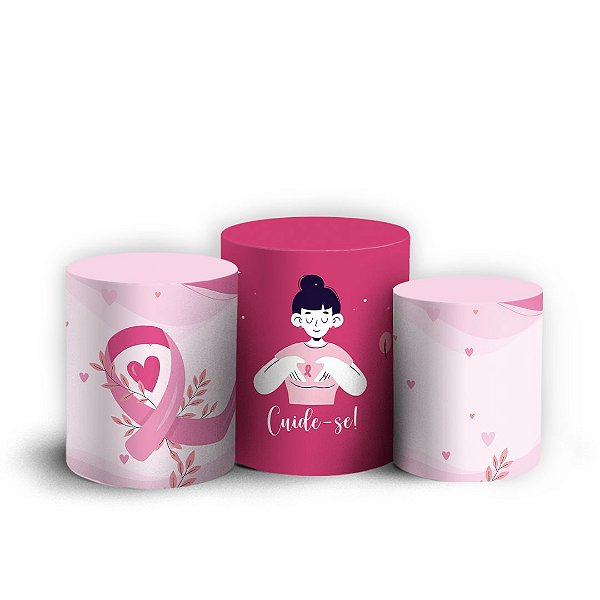 Trio Cilindro - Outubro Rosa - Sublimado 3D + Elástico