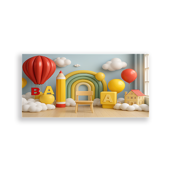 Painel Retangular Sublimado 3D - Fundo Fotografico Escola ABC