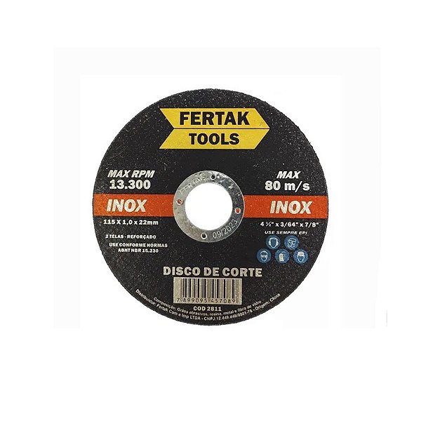 Disco de Corte Inox 115mm x 1,0 x 22mm - Fertak