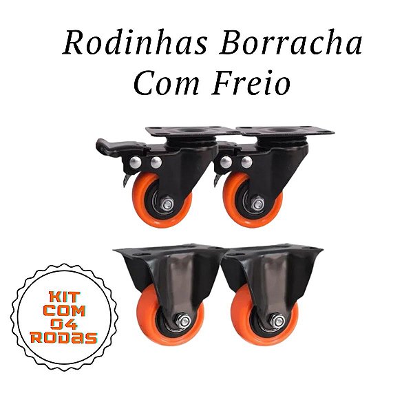 Kit Rodinha Rodizio C/4 Unidades C/Freio Giratória E Fixa