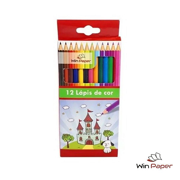 Lápis De Cor Escolar 12 Cores Colorir Desenhos - Win Paper