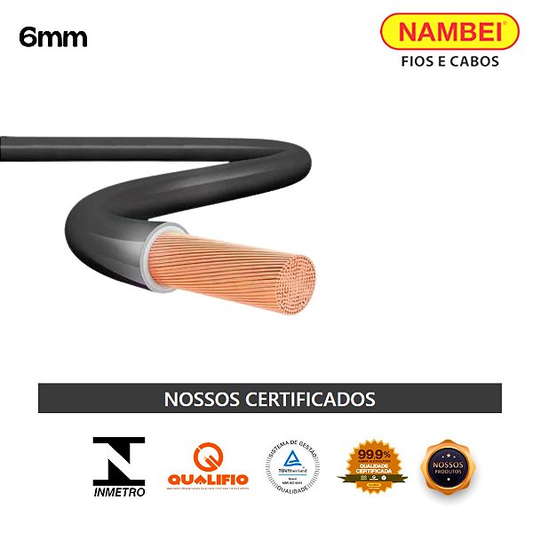 Fio Flex Antichamas Cabo 6mm Rolo Com 100m 750V